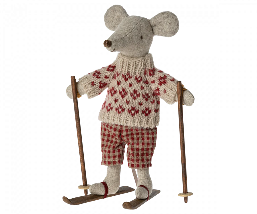 Maileg Winter Mouse with Ski Set, Mum