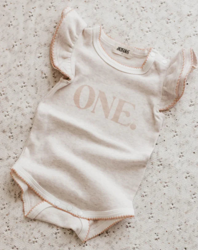 Bencer & Hazelnut One Birthday Bodysuit - Peach