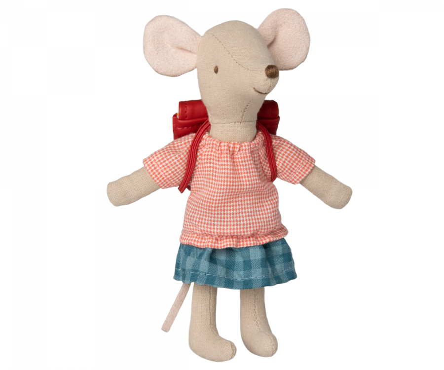 Maileg Tricycle mouse, Big sister with bag - Red