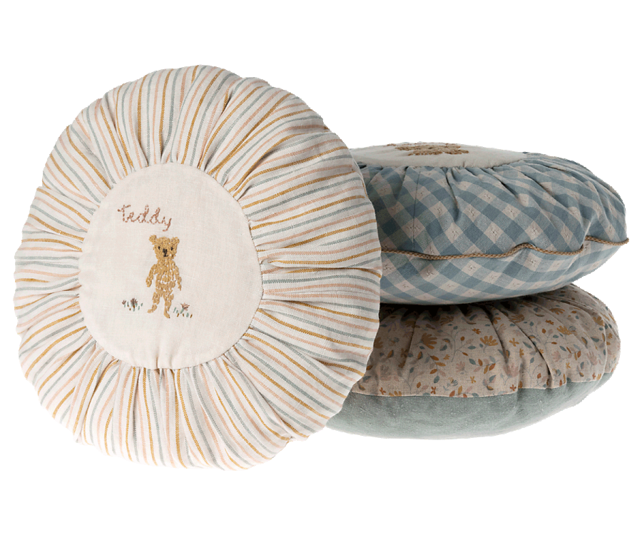 Maileg Cushion, Round, Small - Teddy, striped