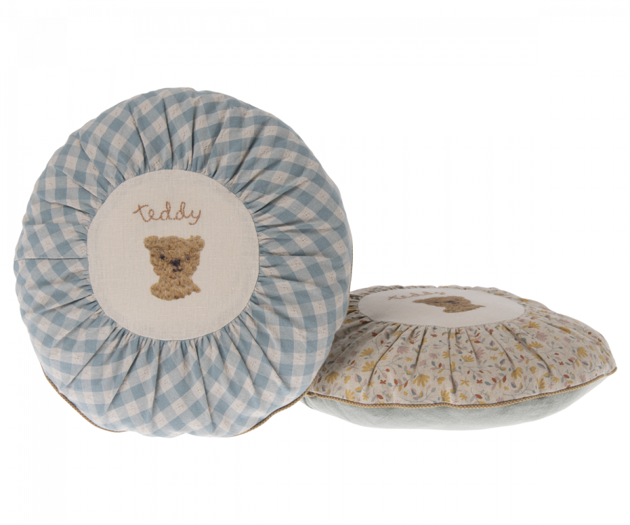 Maileg Cushion, Round, Small - Teddy, checked