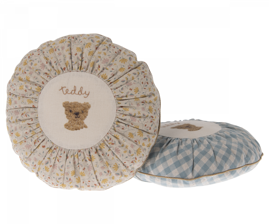 Maileg Cushion, Round, Small - Teddy, flower