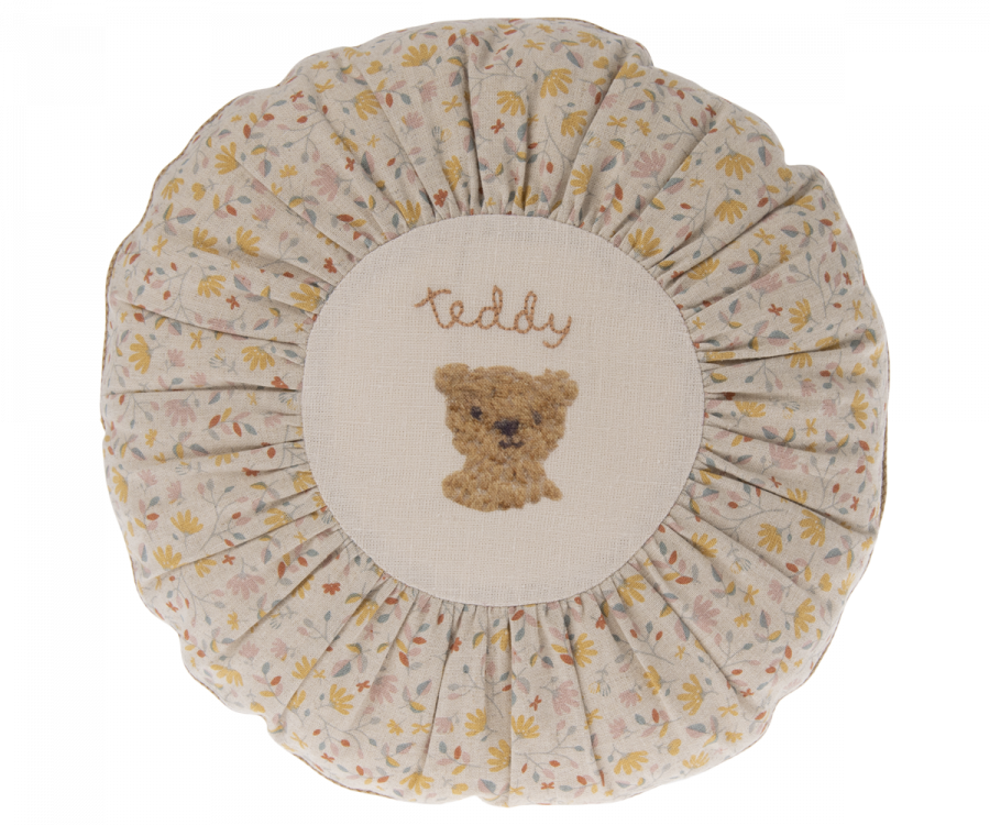 Maileg Cushion, Round, Small - Teddy, flower