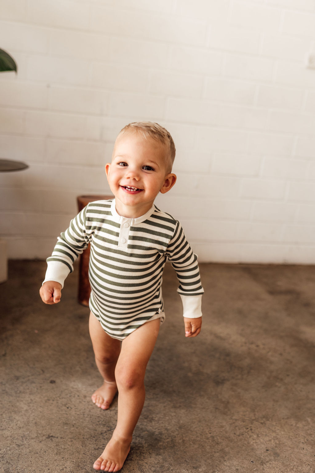 Snuggle Hunny Kids Olive Stripe Long Sleeve Bodysuit