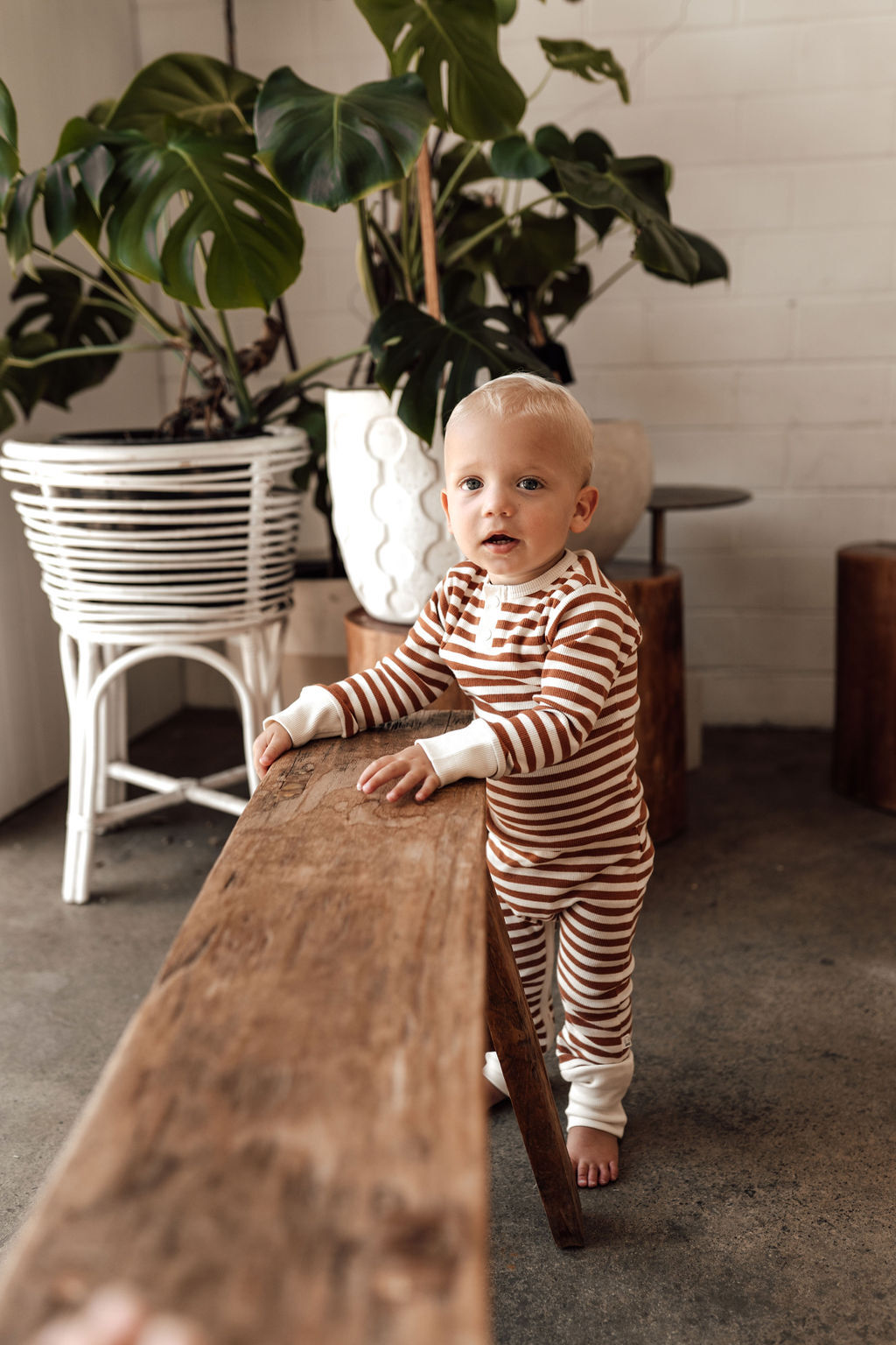 Snuggle Hunny Kids Biscuit Stripe Growsuit