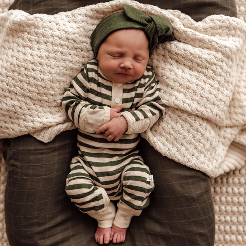 Snuggle Hunny Kids Olive Stripe Growsuit