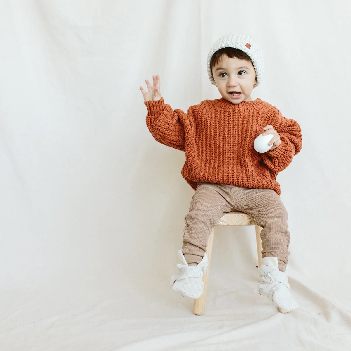Goumikids Organic Cotton Kids Chunky Knit Sweater - Clay