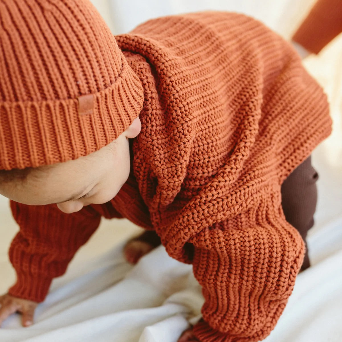 Goumikids Organic Cotton Kids Chunky Knit Sweater - Clay