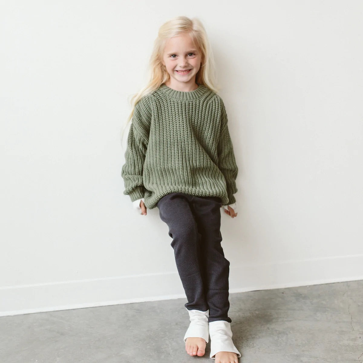 Goumikids Organic Cotton Kids Chunky Knit Sweater - Noble Fir