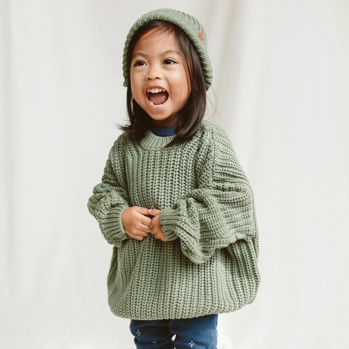 Goumikids Organic Cotton Kids Chunky Knit Sweater - Noble Fir