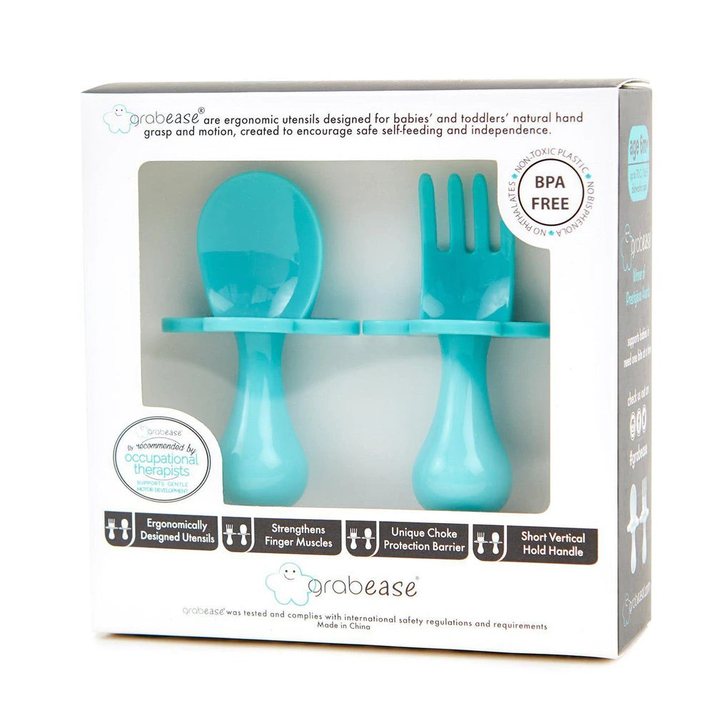Grabease Ergonomic Utensils with Travel Case - Teal My Heart
