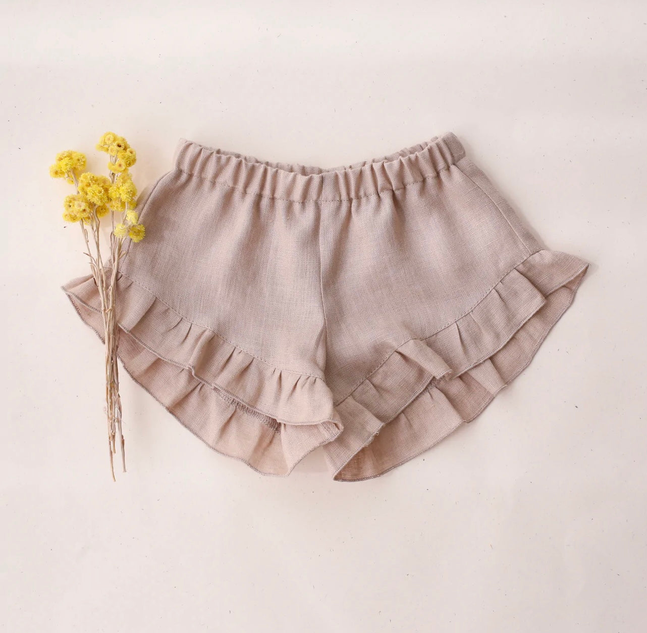Dannie and Lilou Linen Ruffle Shorts