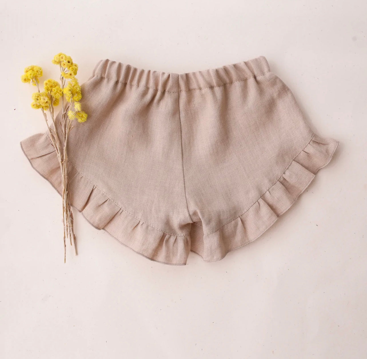 Dannie and Lilou Linen Ruffle Shorts
