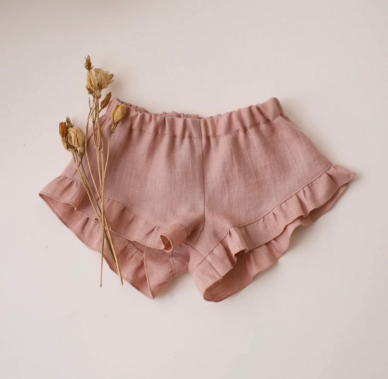 Dannie and Lilou Linen Ruffle Shorts