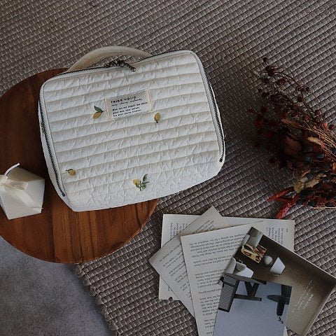 Trick Holic 100s Premium Quilt Embroidery Trunk Bag Small - Lemon