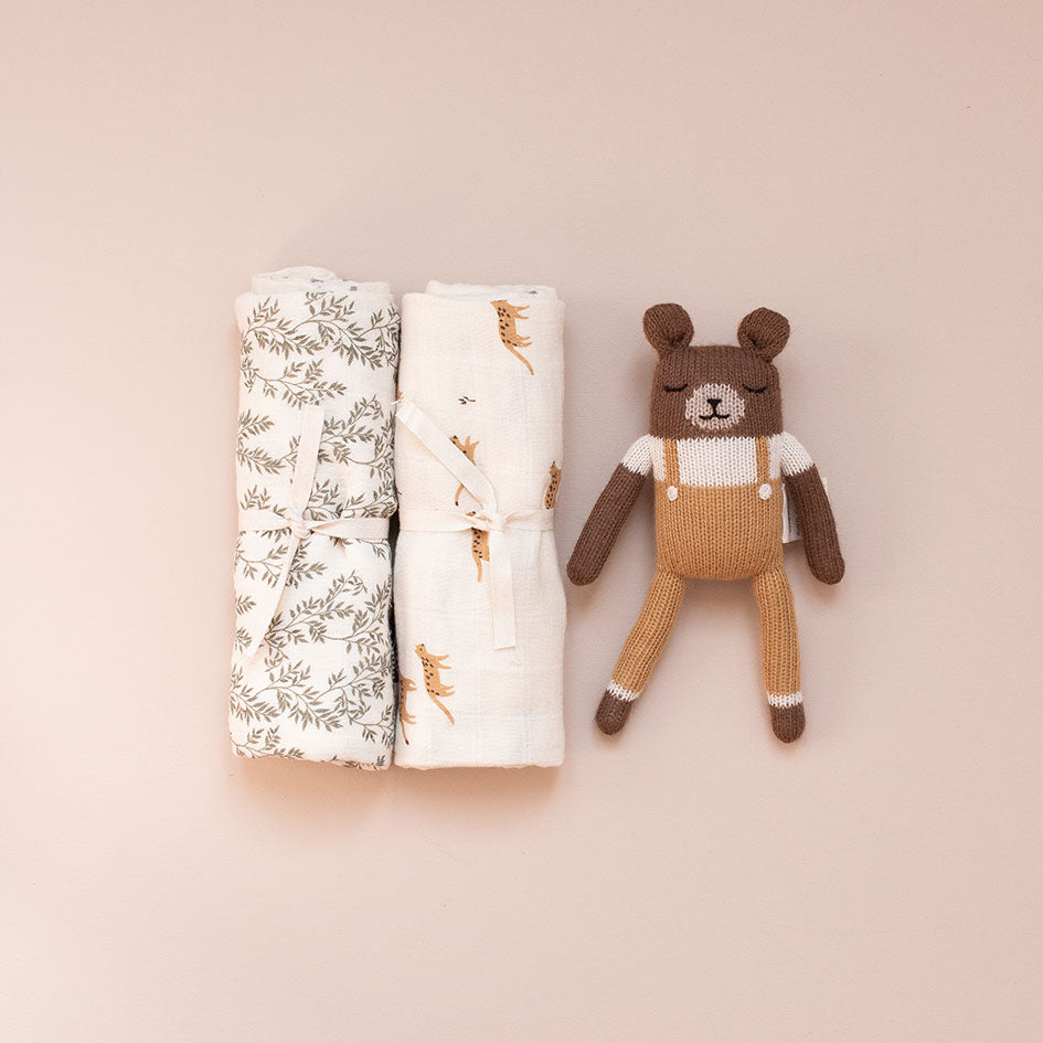 Main Sauvage Teddy Knit Toy - Ochre Overalls